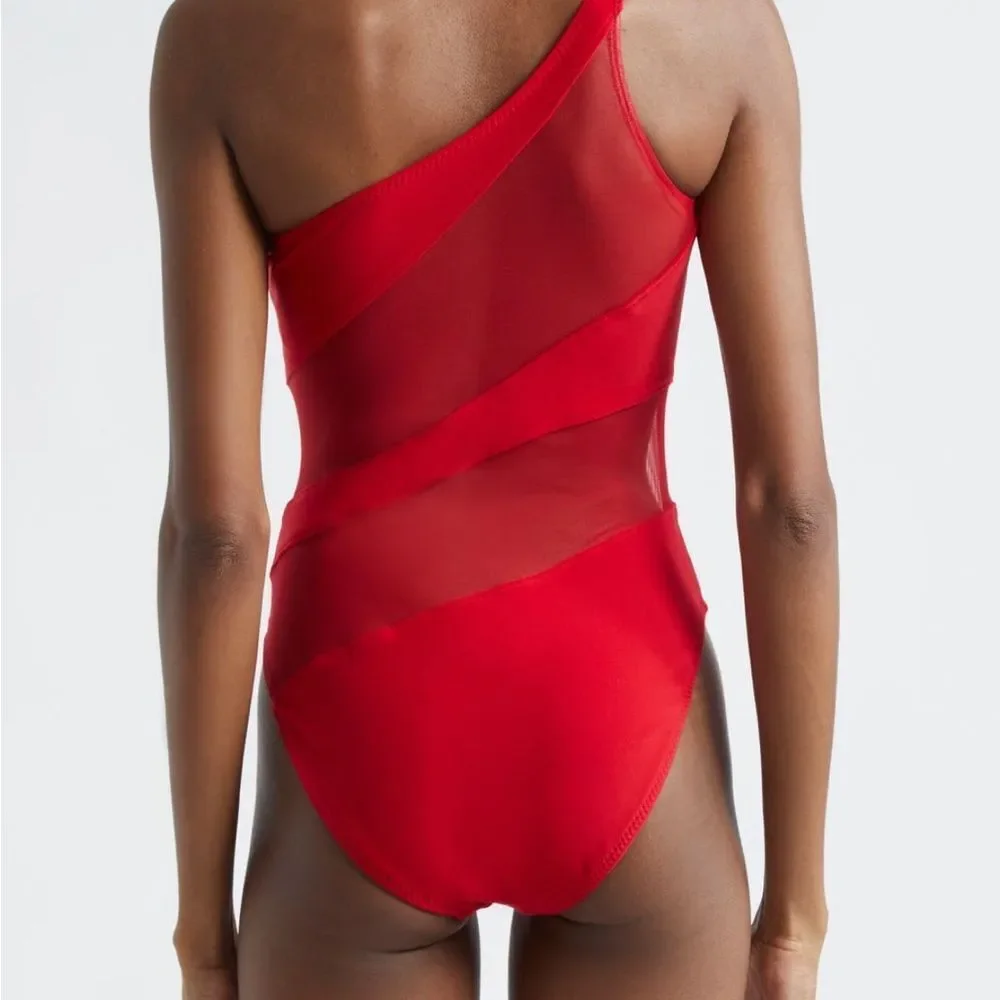 NEW Norma Kamali Snake Mesh Mio One Piece Tiger Red  RARE $245